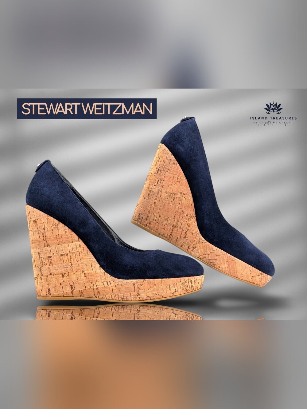 Stuart Weitzman Size 11 N Corkswoon Navy Blue Genuine Suede Cork Wedge Pump Heel